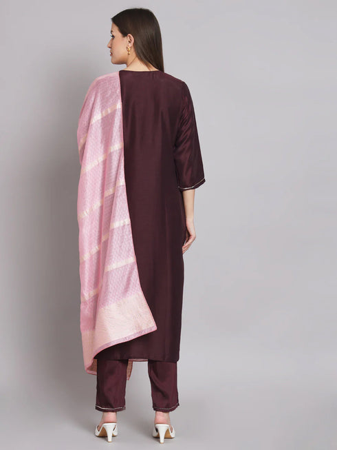 Purple Silk Blend Pant Suit 192059 Salwar Kameez
